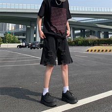 现货夏季美式复古毛边短裤五分乞丐破洞牛仔裤男K5808-P35控58，男装牛仔裤，星座205