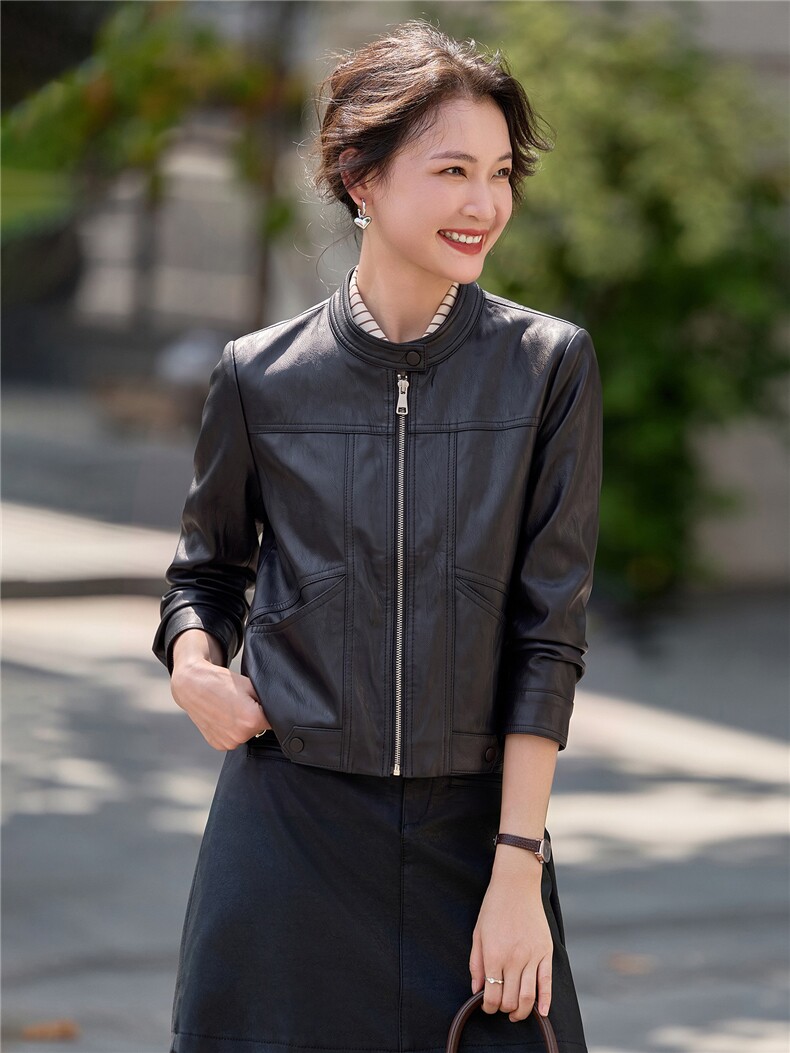 【大量现货】2026秋季女装新款时尚立领小个子高级感短款皮衣外套,女装皮衣,缘衣格