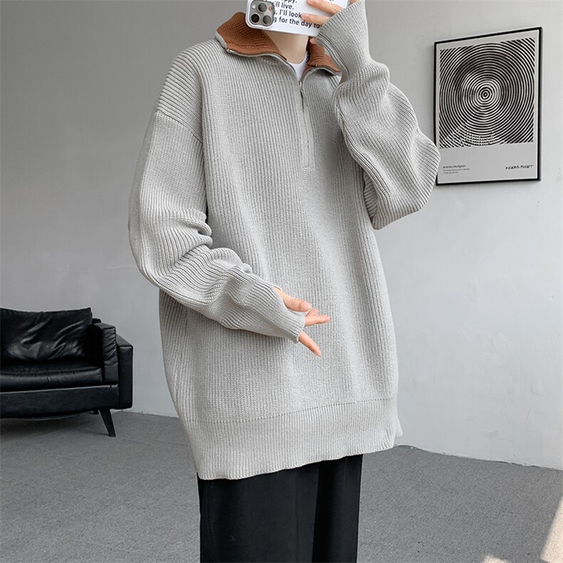 8XL-M立领半拉链毛衣男大码慵懒风宽松日系针织衫外套MY19002P78,男装针织衫/毛衣,电商B312