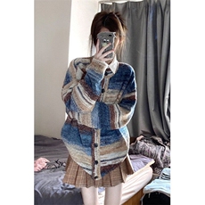 【有货】DMU13-P70撞色拼接毛衣秋季新款宽松彩色渐变针织开衫，男装针织衫/毛衣，星座603-2