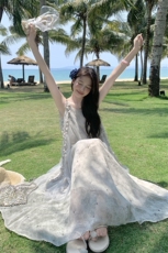 法式高级感小个子网纱吊带连衣裙女2025年夏季新款温柔风仙女裙子，女装连衣裙，帛锦泉