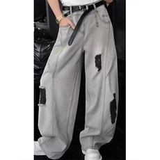 YOUDU夏新款男士休闲裤水洗做旧时尚百搭宽松直筒痞帅阔腿裤子潮，男装休闲裤，四季星座505