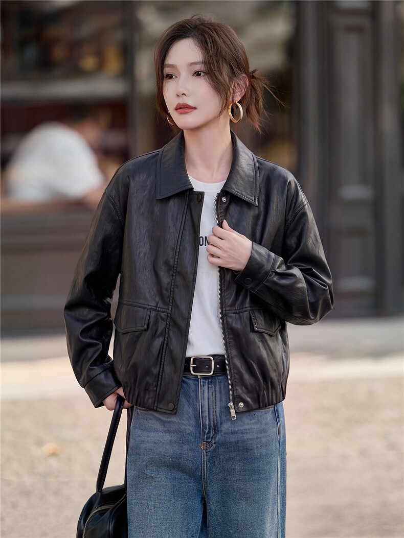 【大量现货】2026秋季女装新款时尚高级感小个子短款皮衣外套,女装皮衣,缘衣格