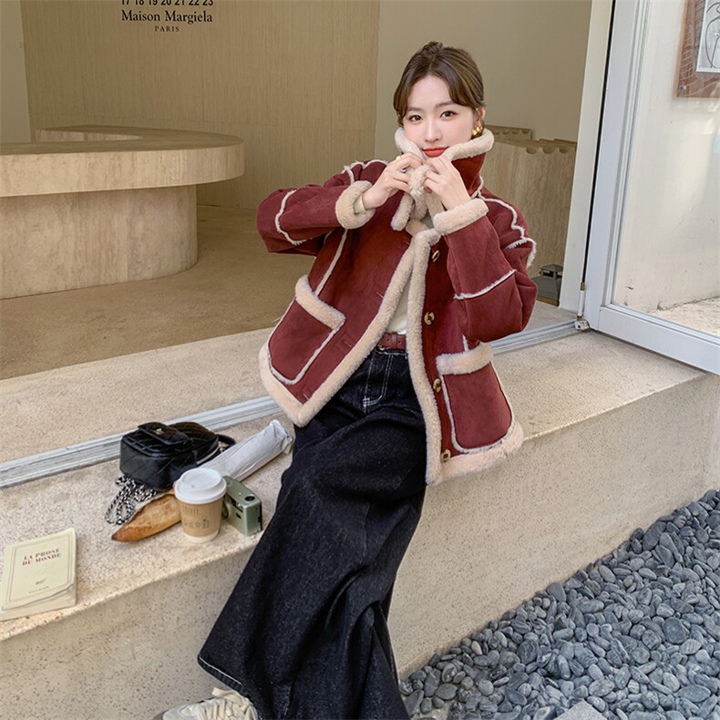 2024年冬季新款皮毛一体羊羔毛外套女0151,女装羊羔毛/颗粒绒,浙宝069