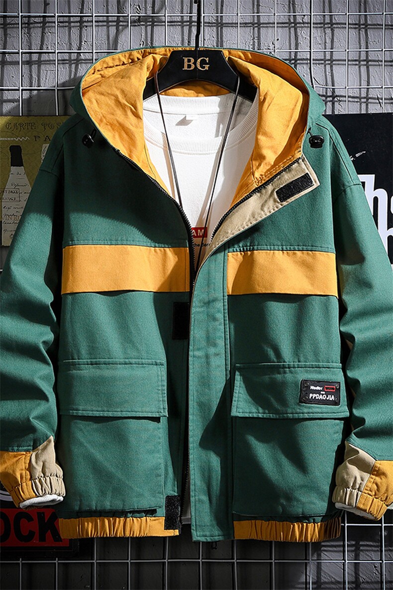 2021秋季新日系网格男魔术贴工装撞色拼接印花夹克外套J6009-P75,男装夹克,电商A001