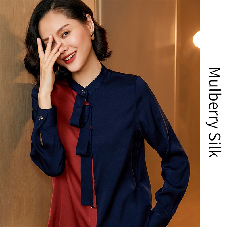时尚都市拼色优雅真丝衬衫展现女性魅力与自信,女装衬衫,宋氏羊绒