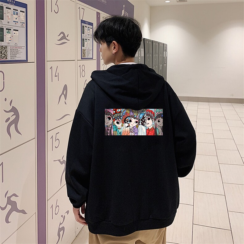 KS21250-P38京剧脸谱风连帽开衫卫衣男运动外套大码班服,男装卫衣,电商A040