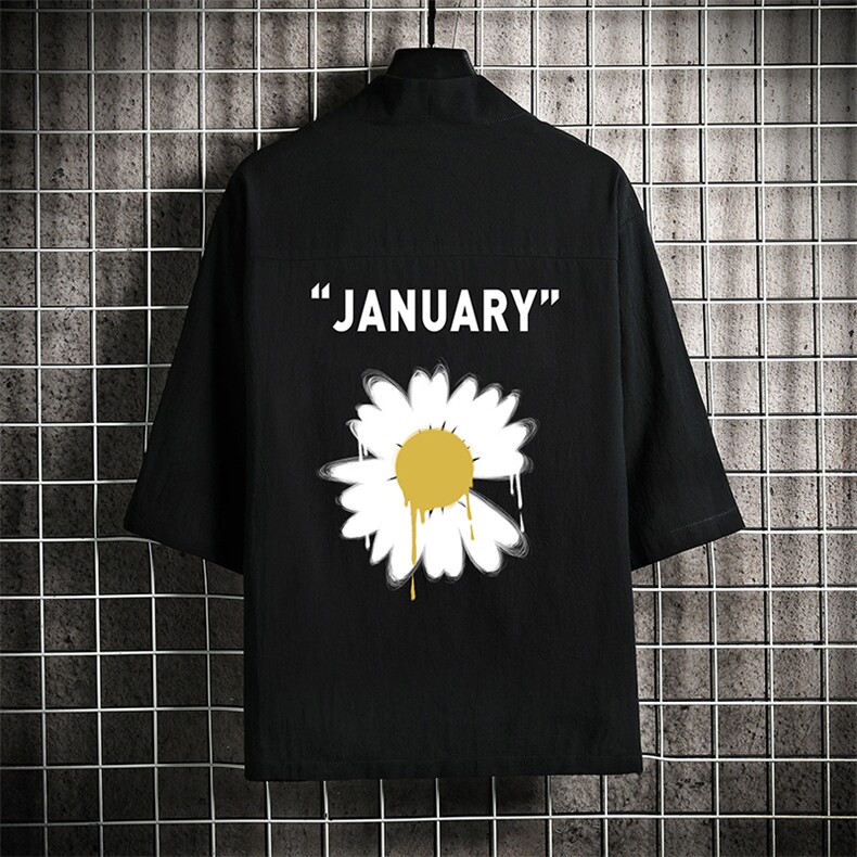 HF59073-P40风汉服男开衫外套七分袖道袍网格挂拍，男装民族服装，电商A040A