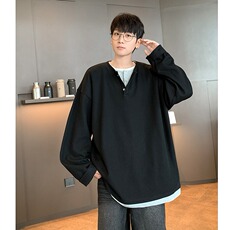 假两件亨利领设计感T恤男春秋新款宽松休闲长袖上衣潮ST484-P53，男装T恤，星座412-3