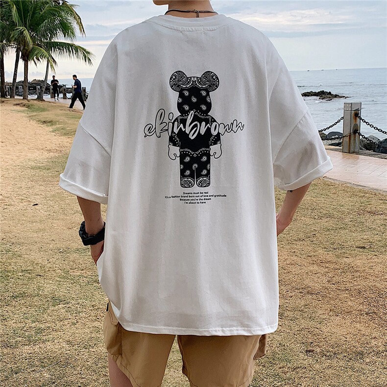 1港风小熊印花休闲情侣日系潮大码M-5XL短袖T恤男DT7736P25控38，男装T恤，星座226-2