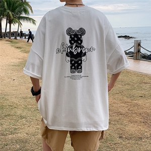 1港风小熊印花休闲情侣日系潮大码M-5XL短袖T恤男DT7736P25控38图片