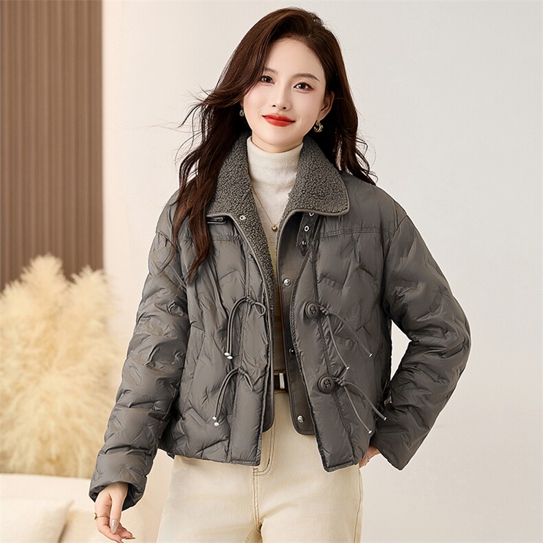 仿羊羔毛领羽绒服女冬2024新款时尚洋气高端短款拼接皮毛一体外套,女装羽绒服,衣之秀