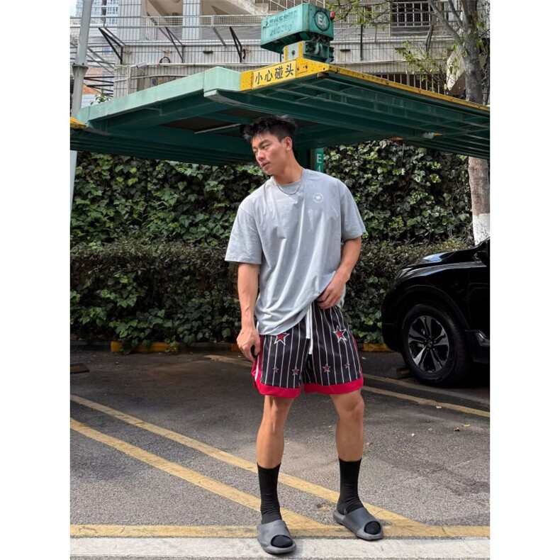WE1572-P372025美式街头潮流撞色条纹网眼运动短裤,男装牛仔裤,电商B323A