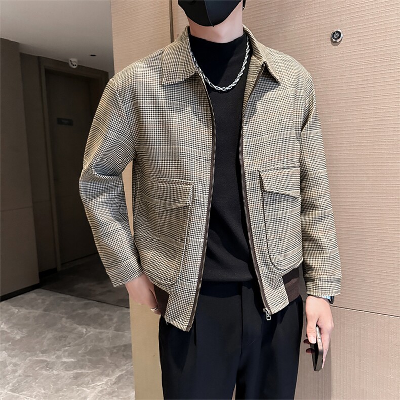社会小伙高端短款格子宽松韩版外套风衣夹克男A236-FY8060-P135,男装夹克,电商A236