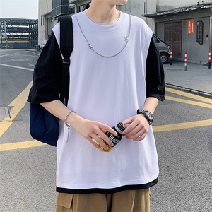 2023夏上新青少年纯棉潮运动半袖港风印花短袖T恤男女 T7233-P45图片