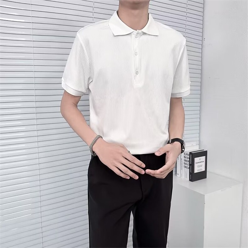 冰丝条纹短袖Polo衫男新款夏上衣潮流高级感纯色翻领t恤保罗PL04,男装Polo衫,星座1116A-2（原606A-1）