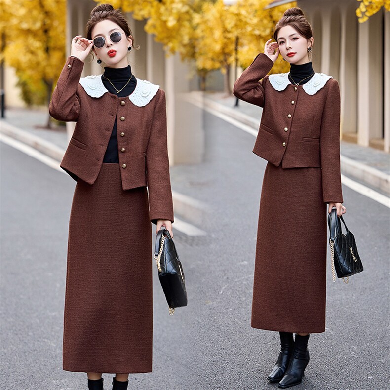 加棉内胆2024新款小众设计感毛呢小香外套半身裙加厚两件套裙女，女装套装/套裙，流量+