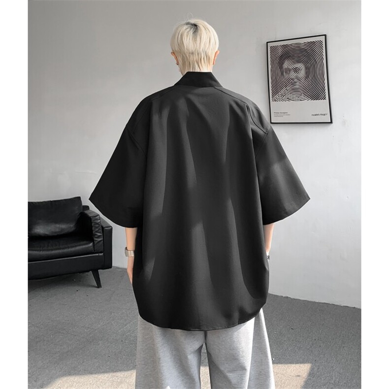 8XL-M中山领新中式短袖衬衫大码痞帅休闲半袖垂感衬衣DC5002/P50,男装衬衫,电商B238