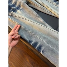 现货美式水洗磨白猫须直筒微喇牛仔裤男女复古百搭宽松裤子情侣，男装牛仔裤，星座302B-3