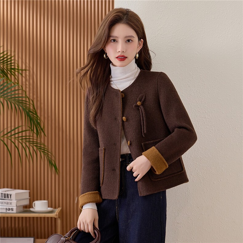 纯色双面毛呢外套小个子短款女2025秋冬季新款洋气百搭羊毛大衣,女装毛呢外套,众宇琦