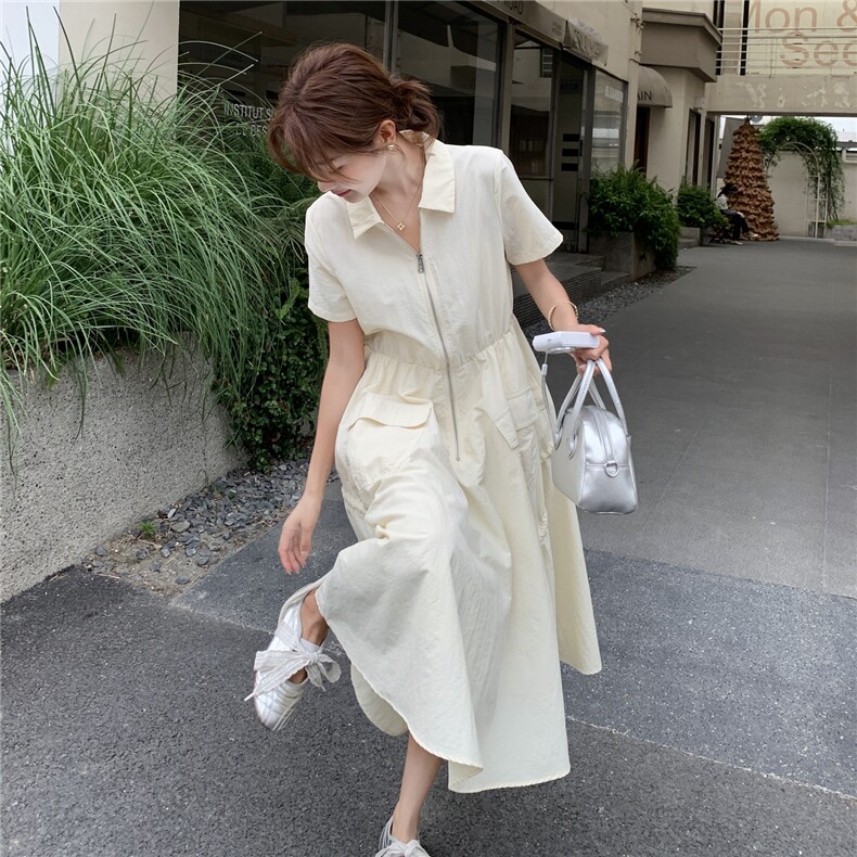 夏季短袖气质长裙白色高腰法式绣花流苏连衣裙女装时尚长裙显瘦图片