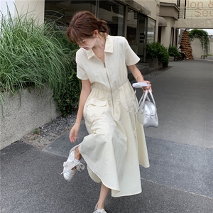 夏季短袖气质长裙白色高腰法式绣花流苏连衣裙女装时尚长裙显瘦图片