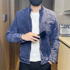 JK1856-P100水洗牛仔夹克春青年潮流美式复古休闲立领工装外套秋，男装夹克，电商D310B-1