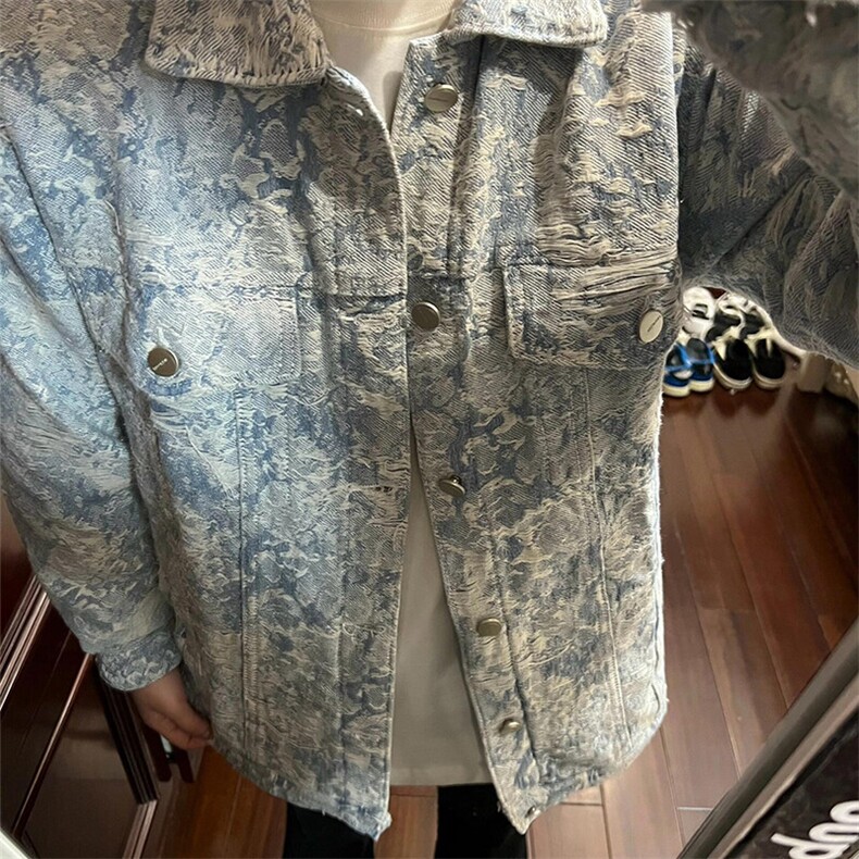 扎染刺绣牛仔外套潮牌高级感美式复古翻领夹克JK65特P78,男装工装外套,星座908-1