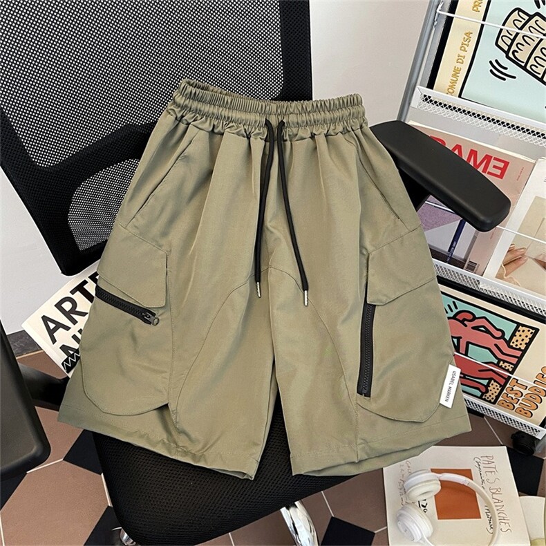 潮牌军绿色工装短裤男夏高街痞帅直筒运动中裤美式户外休闲五分裤，男装牛仔裤，星座506A