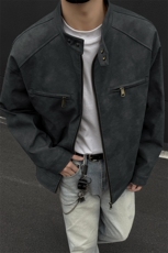 2026春季新款立领扎染PU皮夹克宽松老钱风外套J5206-特P75控118，男装夹克，电商A001