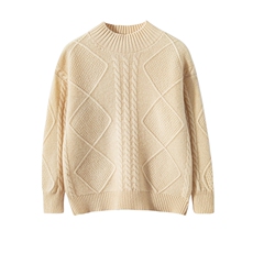 时尚儿童半高领菱形花纹毛衣柔软舒适温暖百搭，童装毛衣，宏杨羊绒