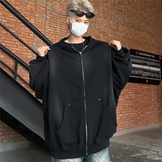 E46P58擦脏废土风涂鸦连帽开衫卫衣男春秋潮牌vintag，男装卫衣，星座512-6
