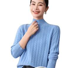 秋冬新款高领麻花毛衣女宽松显瘦百搭时尚羊毛衫，女装羊毛衫，琳尚羊绒