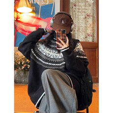 毛衣男女秋冬新款慵懒风高级感民族风提花圆领套头宽松休闲针织衫，男装针织衫/毛衣，星座302B