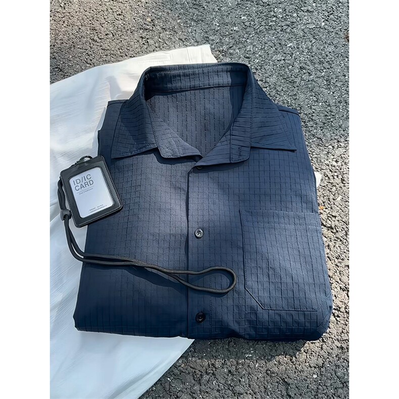 新款纹理感纯色长袖宽松翻领复古舒适衬衫外套男C5461-特P38控75，男装衬衫，电商A001-1