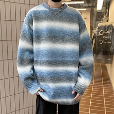 B247-P56秋冬渐变条纹圆领毛衣男高街复古潮流宽松慵懒针织衫，男装针织衫/毛衣，星座512-6