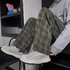 春季格子裤男ins潮牌日系直筒休闲宽松复古灯芯绒裤子MK12-P30图片