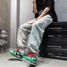 牛仔裤男宽松潮牌ins美式直筒裤子韩版潮流阔腿裤老爹裤NK458-P45，男装牛仔裤，星座1008-1