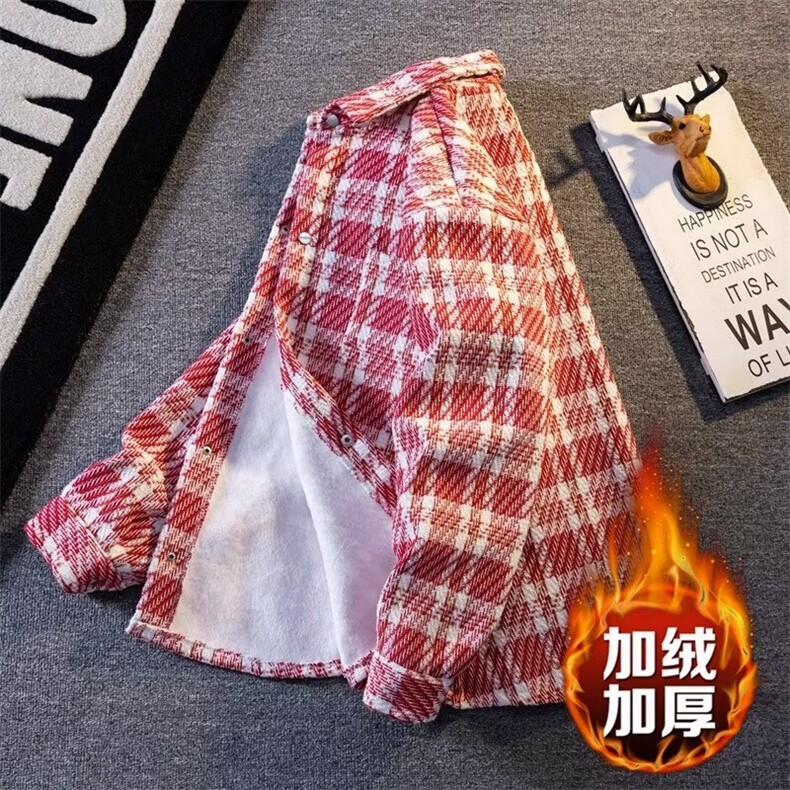 小香风加厚针织外套男冬季加绒情侣工装衬衫痞帅复古潮流格子夹克,男装夹克,星座506B