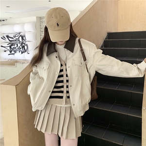 厚款纯色单排扣女通勤风短外套网红小个子短款百搭春秋牛仔洋气图片