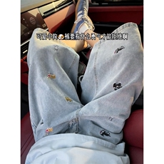 B221美式ins高街宽松小狗刺绣七分牛仔裤短裤LK25535-特P45控78，男装牛仔裤，电商B221