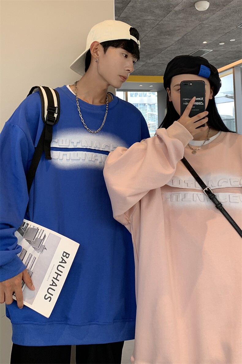 情侣装秋装钢印情侣卫衣假两件外套宽松上衣G1022P65男,女装短外套,电商A339