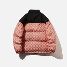 白底2023冬季宽松棋盘格拼接时尚百搭羽绒服外套YR108P255控298，男装羽绒服，电商A247-1