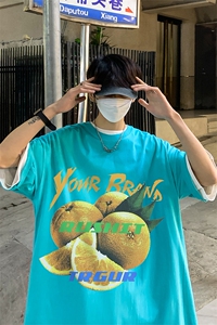 落肩袖重磅短袖t恤 夏创意水果印花港风半袖上衣XZ514-2-1295-P28图片