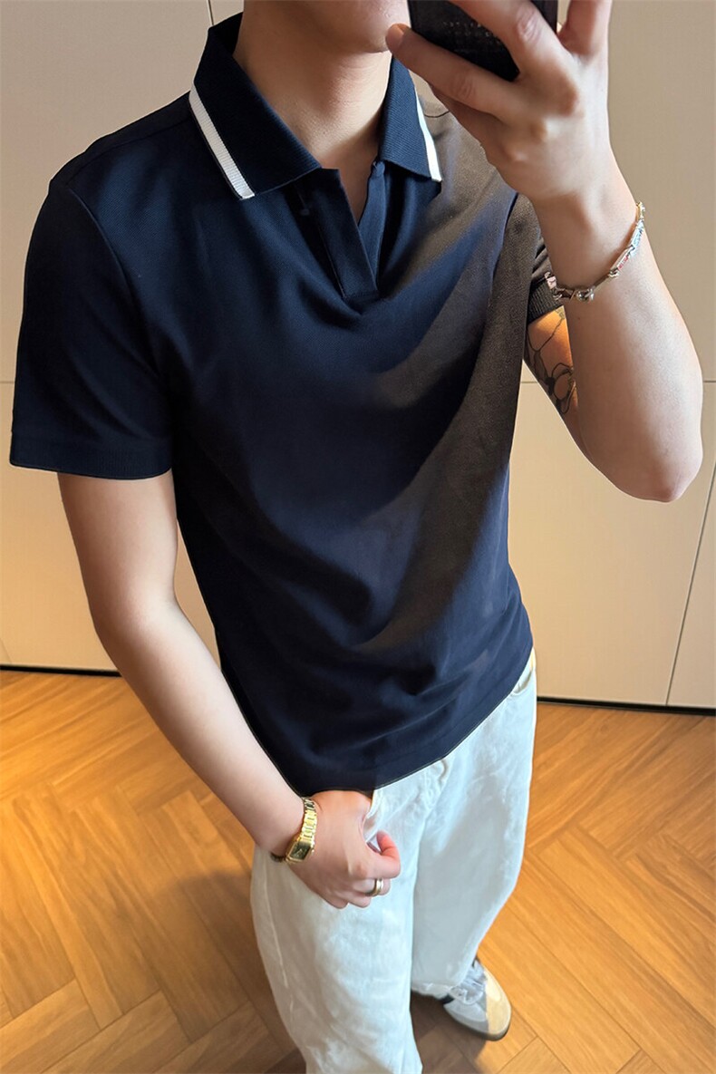 海鸥领简约2025夏季短袖T恤海鸥领短袖V领Polo衫2266特P45,男装T恤,电商D342