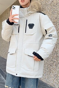 仓库桥园路现货足连帽工装户外情侣加厚学生白鸭绒羽绒服R2021P90图片