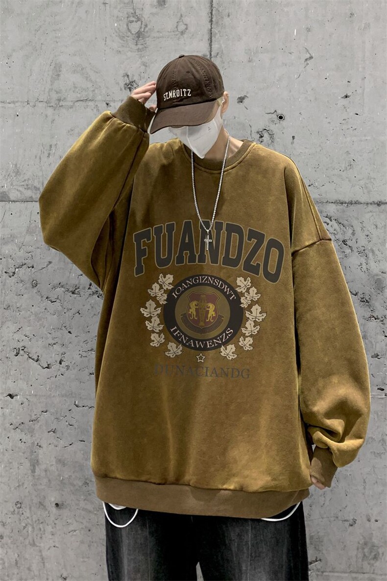 秋装复古美式水洗做旧宽松圆领卫衣301B-JB7902-P58加絨P68,男装卫衣,星座301B