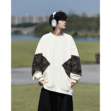 8XL-M春秋季圆领拼接撞色民族风卫衣男新款潮牌上衣服WY005P58，男装民族服装，电商B312