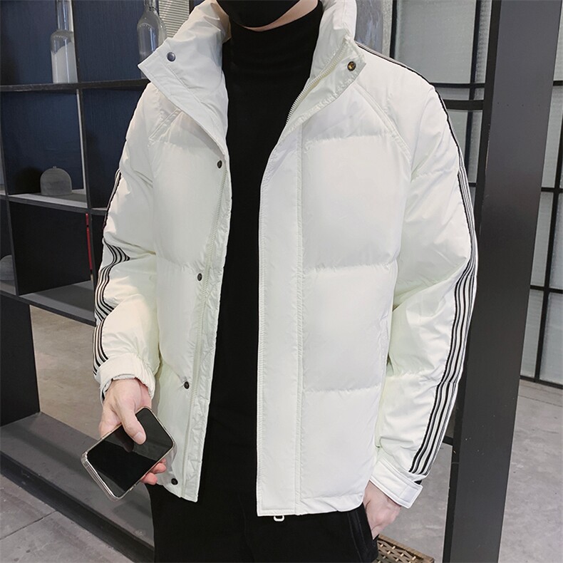 纯色羽绒服男2024冬季新款男士短款时尚白色三条杠羽绒服潮牌男装图片
