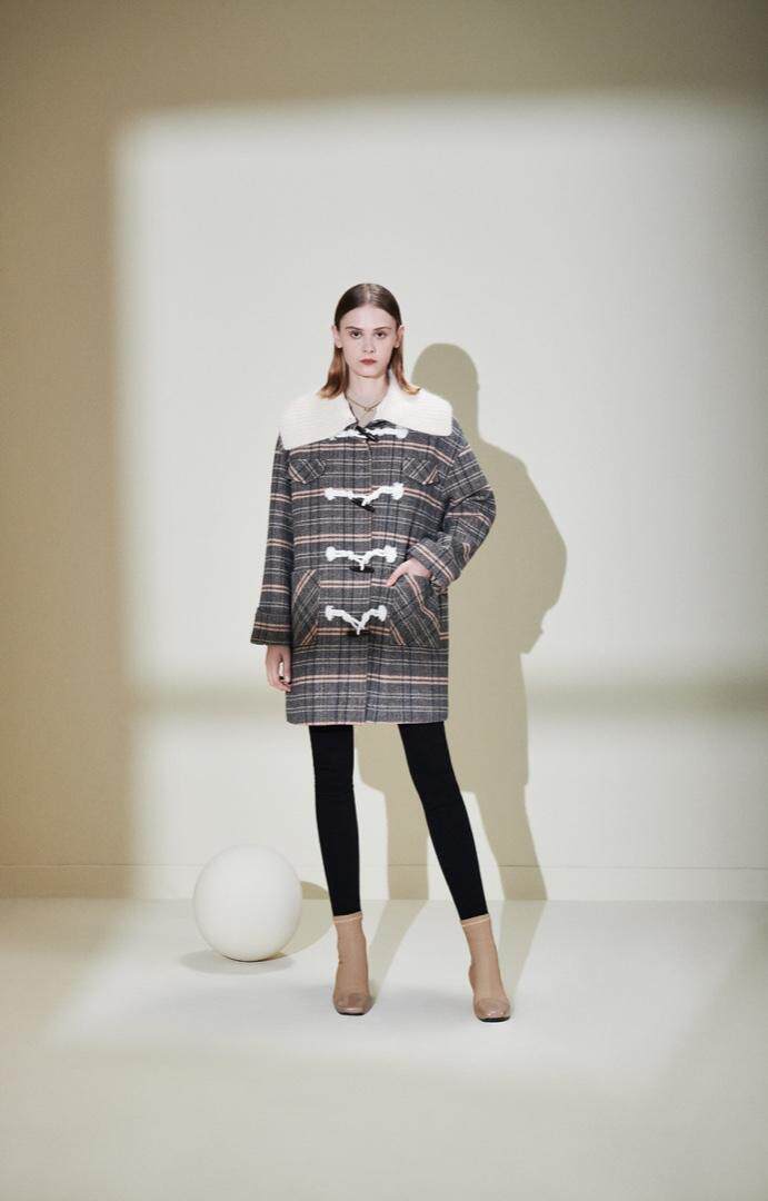 【现货】21秋冬新款复古格子大衣呢料外套中长款宽松韩版，其它，"JINI PIUS及加"